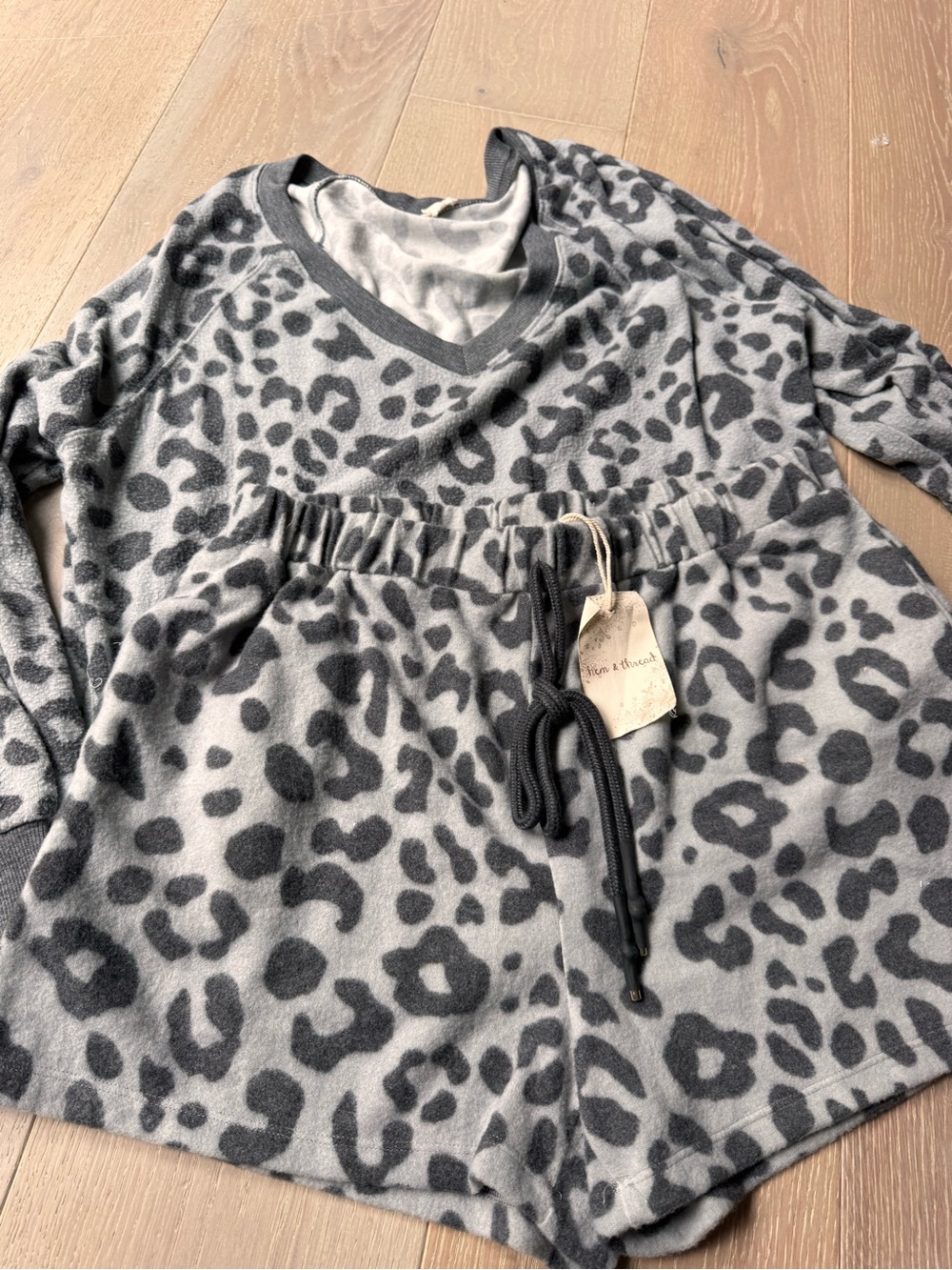 Hem & Thread Gray Leopard Lounge Set